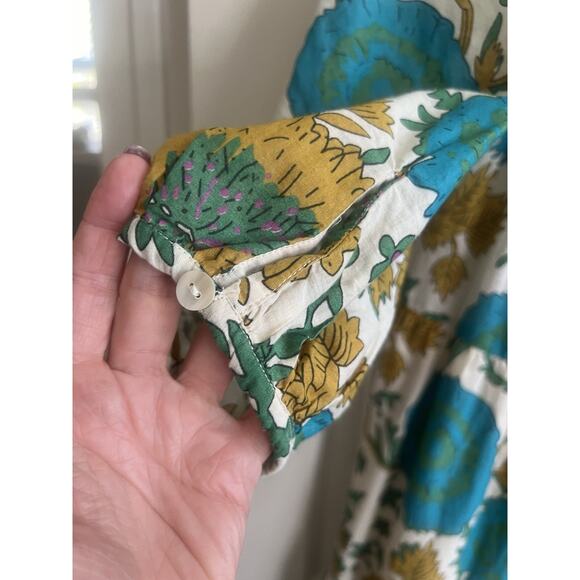 NATURAL LIFE Auguste Cream Green Border 100% Cotton Boho Maxi Dress Sz M - Picture 7 of 16